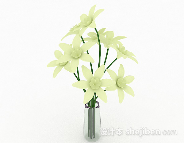 设计本白色花卉室内插花摆设品3d模型下载