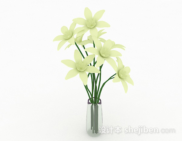 免费白色花卉室内插花摆设品3d模型下载