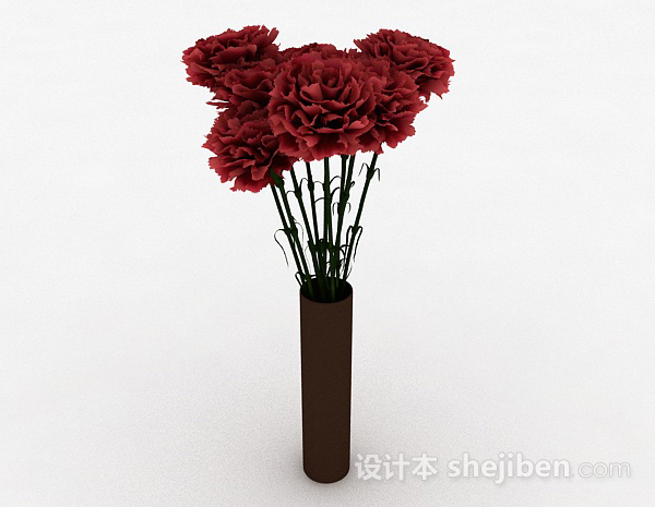 免费深红色花朵室内插花摆设3d模型下载