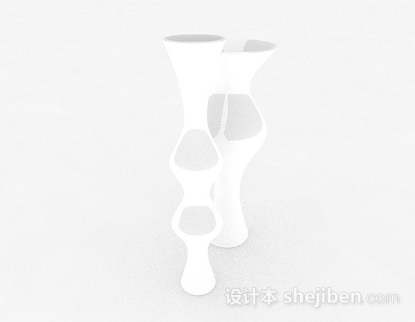 免费白色造型广口花瓶3d模型下载