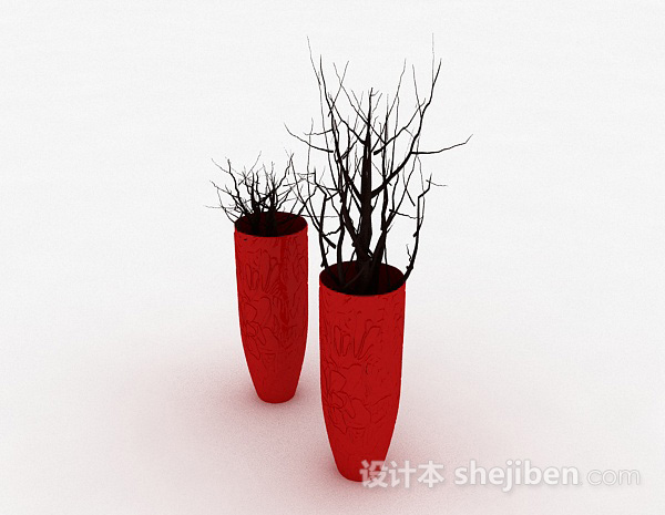 设计本现代风红色陶瓷花瓶3d模型下载