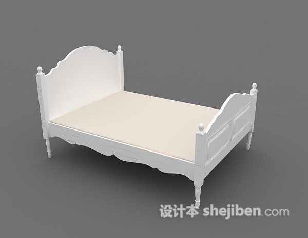 免费欧式白色双人床3d模型下载