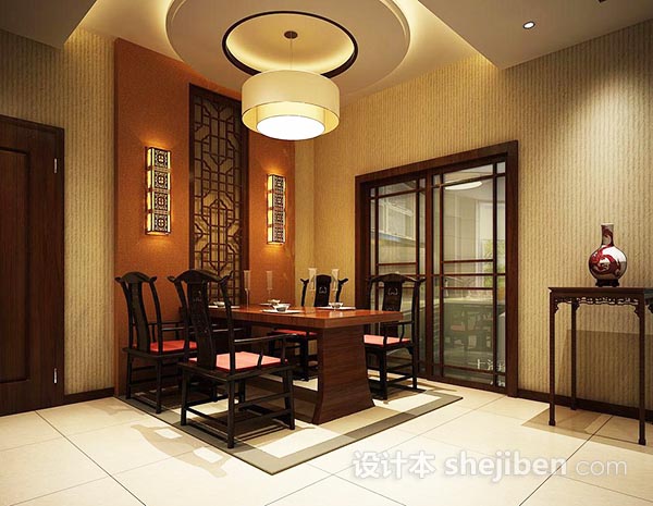 中式风格餐厅背景墙3d模型下载
