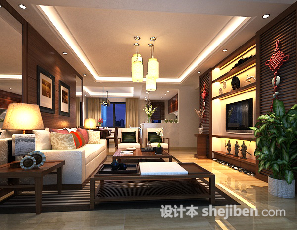 新中式客厅设计3d模型下载