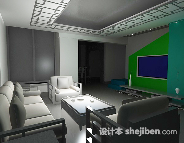 简中式客厅3d模型下载