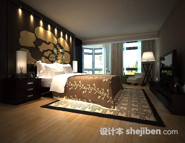 中式家居卧室3d模型下载