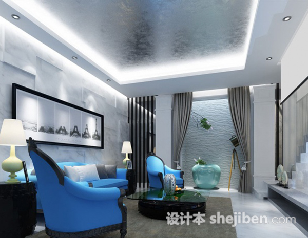 客厅蓝色沙发3d模型下载