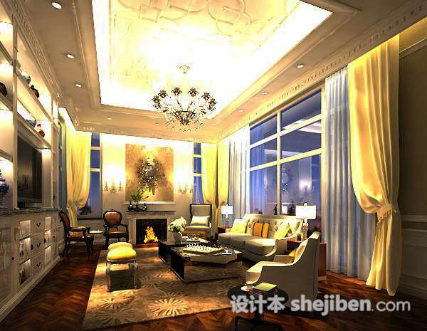 现代客厅窗帘3d模型下载