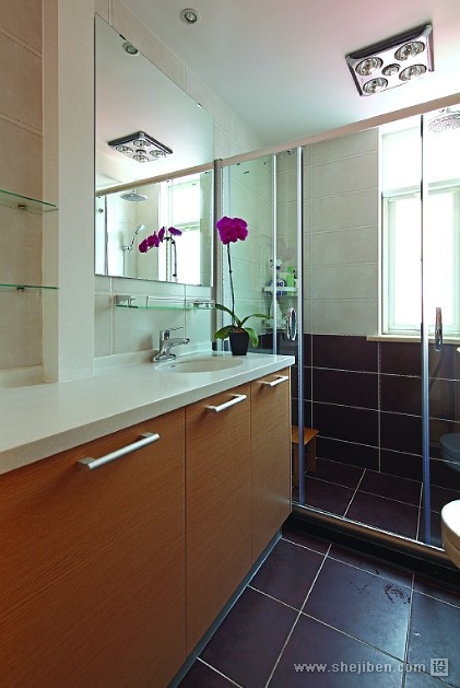 混搭风格三居室家居主卫生间带浴室洗手盆装修效果图片