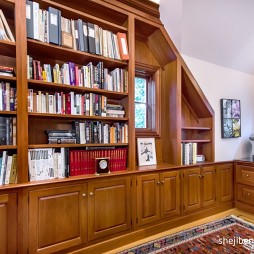 别墅设计美式书房书柜装修效果图