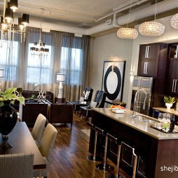 2017现代风格L型开放式8平米家居褐色橱柜厨房装修效果图