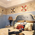 美式风格精装高档别墅主人房卧室床头背景墙装修效果图片