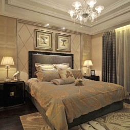 欧式风格别墅豪华次卧室床头背景墙装饰画装修效果图