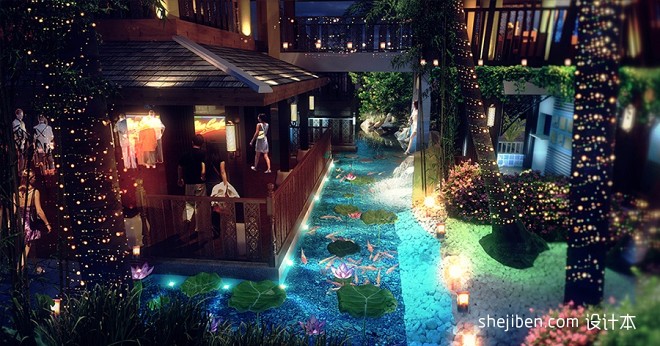东南亚风格 特色酒吧设计 水景效果图