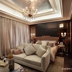 新古典风格样板房奢华大卧室床头背景墙吊顶窗帘装修效果图