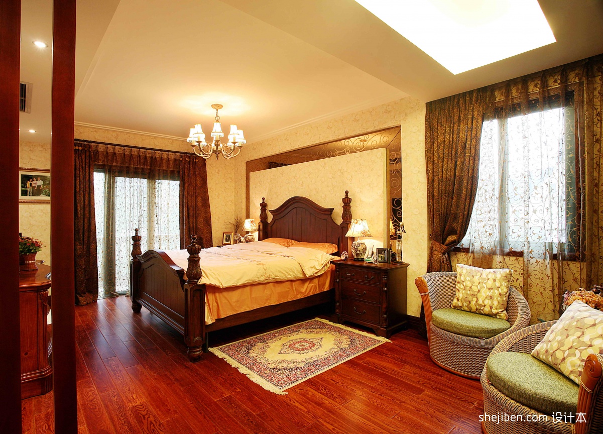 美式风格复式家居主卧室床头背景墙装修效果图