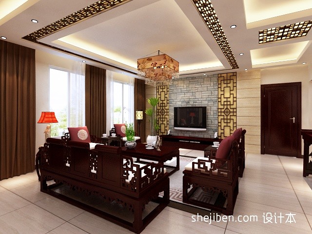 中式家装客厅液晶电视背景墙效果图