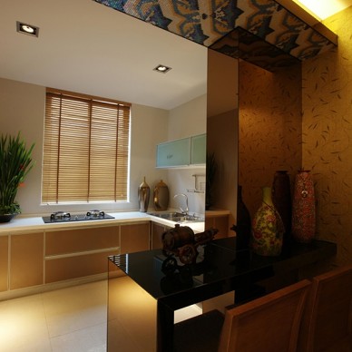 东南亚风格三居室开放式厨房装修效果图片