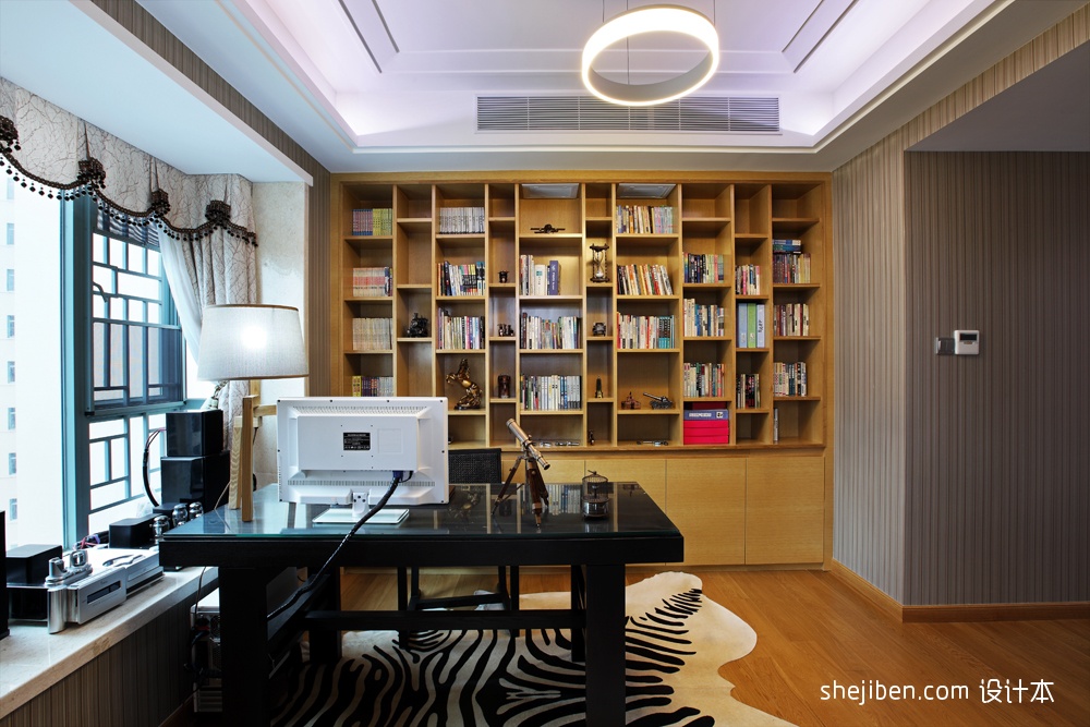 现代风格样板房豪华整体书房书柜装修效果图