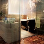 美式风格样板房创意家装有浴缸卫生间实木地板装修效果图