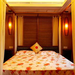 宁波碧水华庭中式复式公寓中式卧室床头背景墙装修效果图