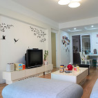 地中海风格小平米简单客厅壁画电视墙效果图