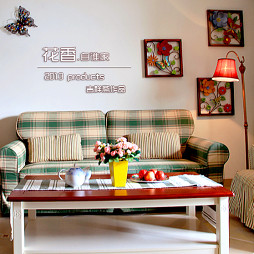 三居室田园风格客厅沙发挂画背景墙效果图