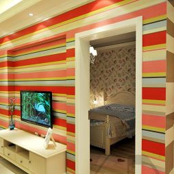 家装小型客厅电视柜壁纸影视墙与卧室隔断墙效果图