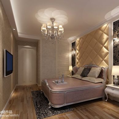 单身公寓_欧式卧室软包床头背景墙装修设计效果图