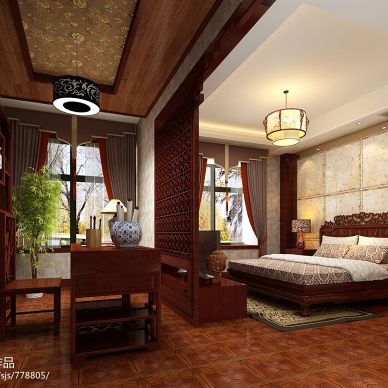中式艺术品_中式卧室隔断装修设计效果图