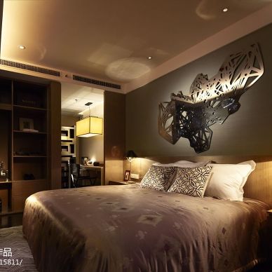 银亿徐汇酩悦酒店式公寓现代卧室艺术背景墙装修效果图