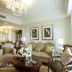 100平美式家装白色简装客厅沙发背景墙连过道吊顶效果图