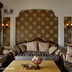 美式客厅靠墙布艺沙发组合效果图