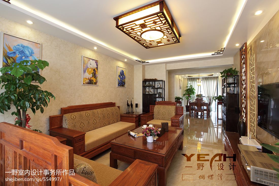 蝴蝶湾现代中式客厅设计效果图