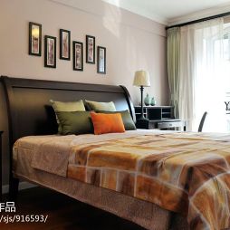 杭州排屋装修一空设计山语银城混搭卧室窗帘装修效果图
