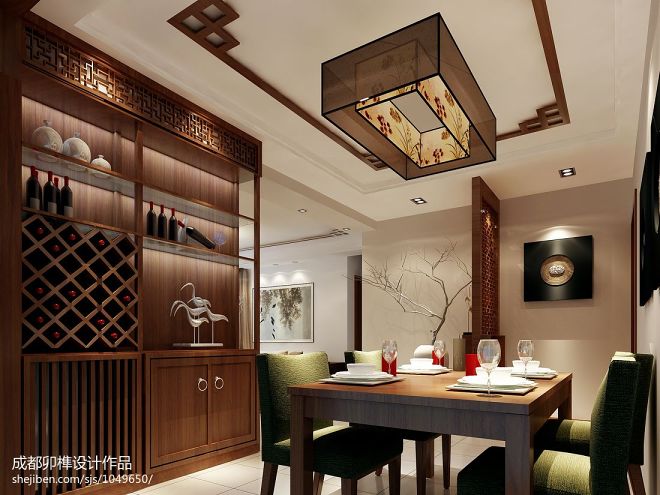 中式住宅餐厅酒柜装修图片