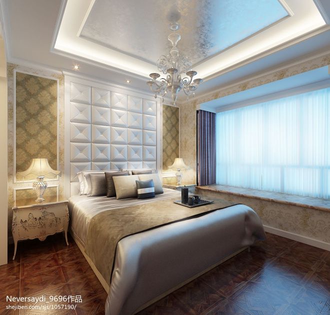 白色调欧式卧室飘窗设计效果图