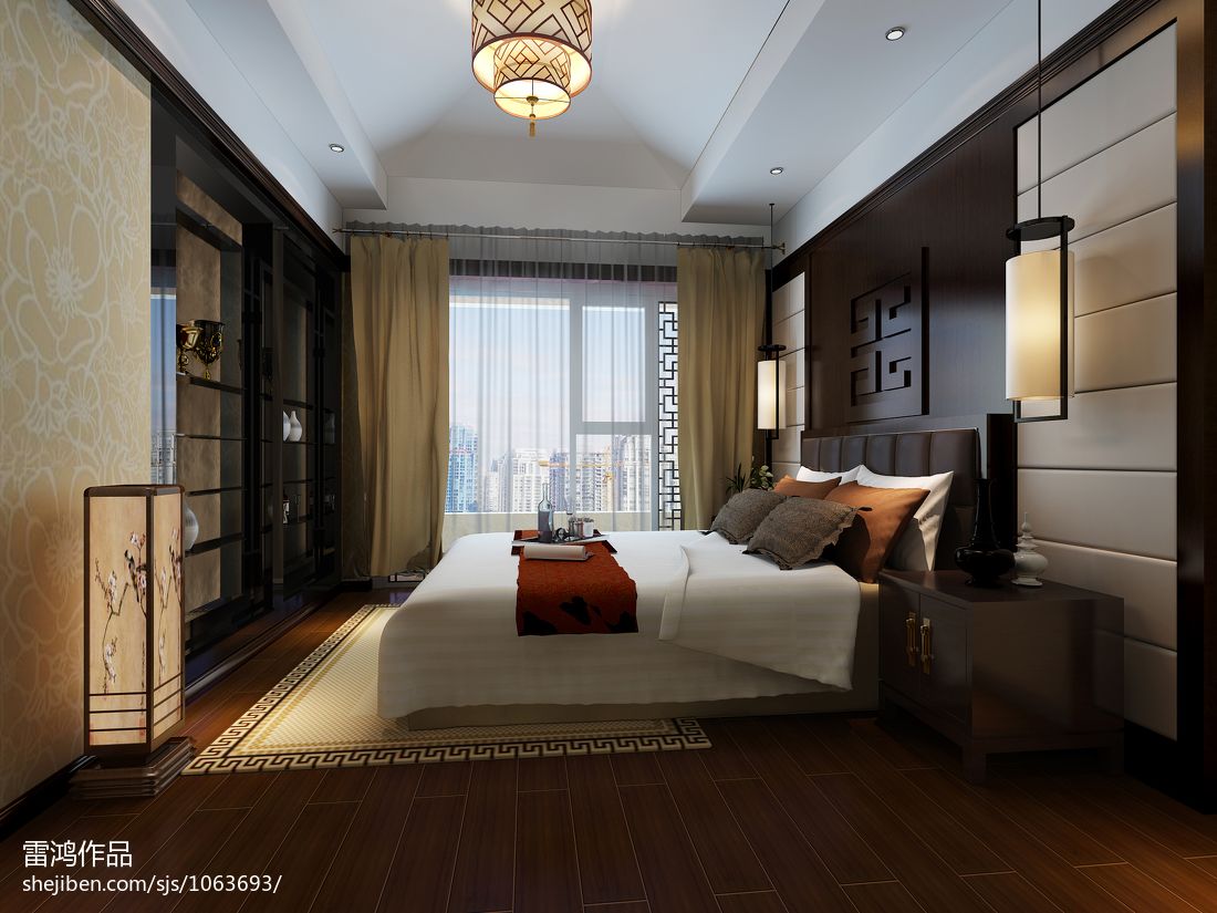 中式风格别墅设计卧室窗户图片