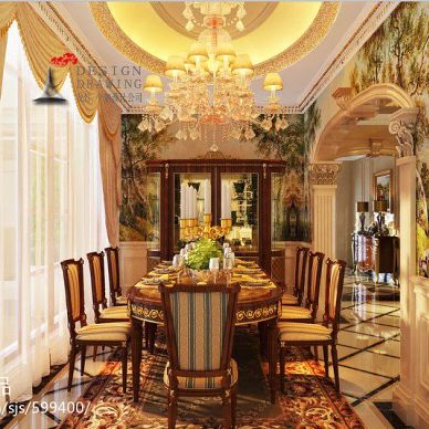 颐和原著别墅案例熊龙灯设计新古典餐厅装修效果图