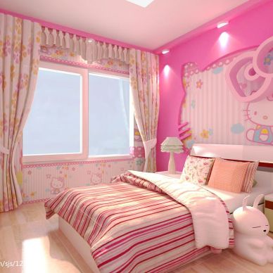 七星九龙湾现代儿童房粉色系列装修设计效果图