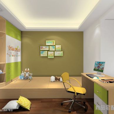 现代儿童房背景墙家具摆设装修设计效果图