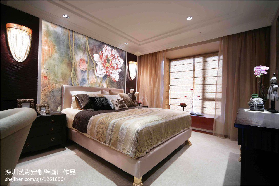 中式风格卧室墙体彩绘图案