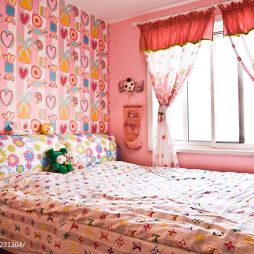现代风格粉红卧室背景墙飘窗窗帘效果图