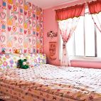 现代风格粉红卧室背景墙飘窗窗帘效果图