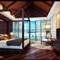 森林湖别墅中式卧室奢华吊顶装修设计效果图