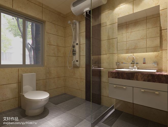鼎旺中式卫浴瓷砖简易淋浴房装修设计效