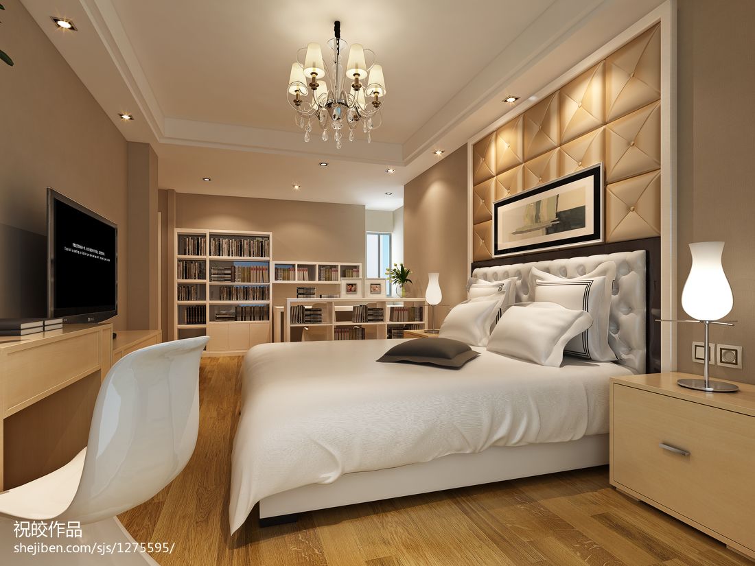 现代卧室创意床头壁纸设计效果图_装信通网效果图