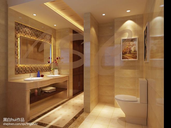 和谐统一美式卫浴隔断瓷砖装修设计效果