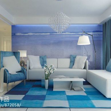 水韵现代风蓝色调简约客厅装修效果图