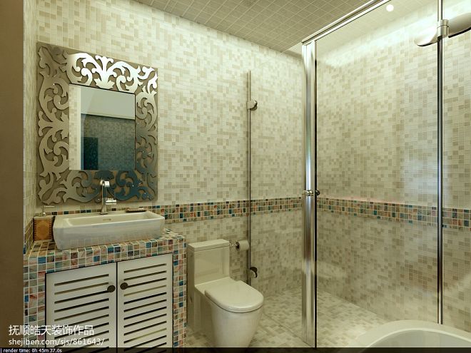 玫瑰城混搭卫浴瓷砖淋浴房装修设计效果